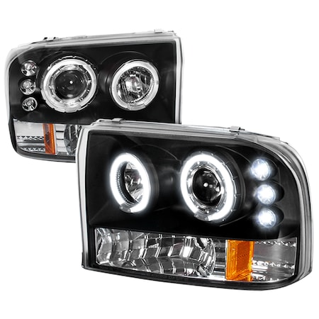 Spec-D Tuning 99-04 Ford F250 Halo LED Projector Black 2LHP-F25099JM-TM